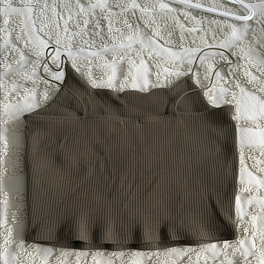 Olive Ribbed Spaghetti Strap Top - Picture 3 of 3